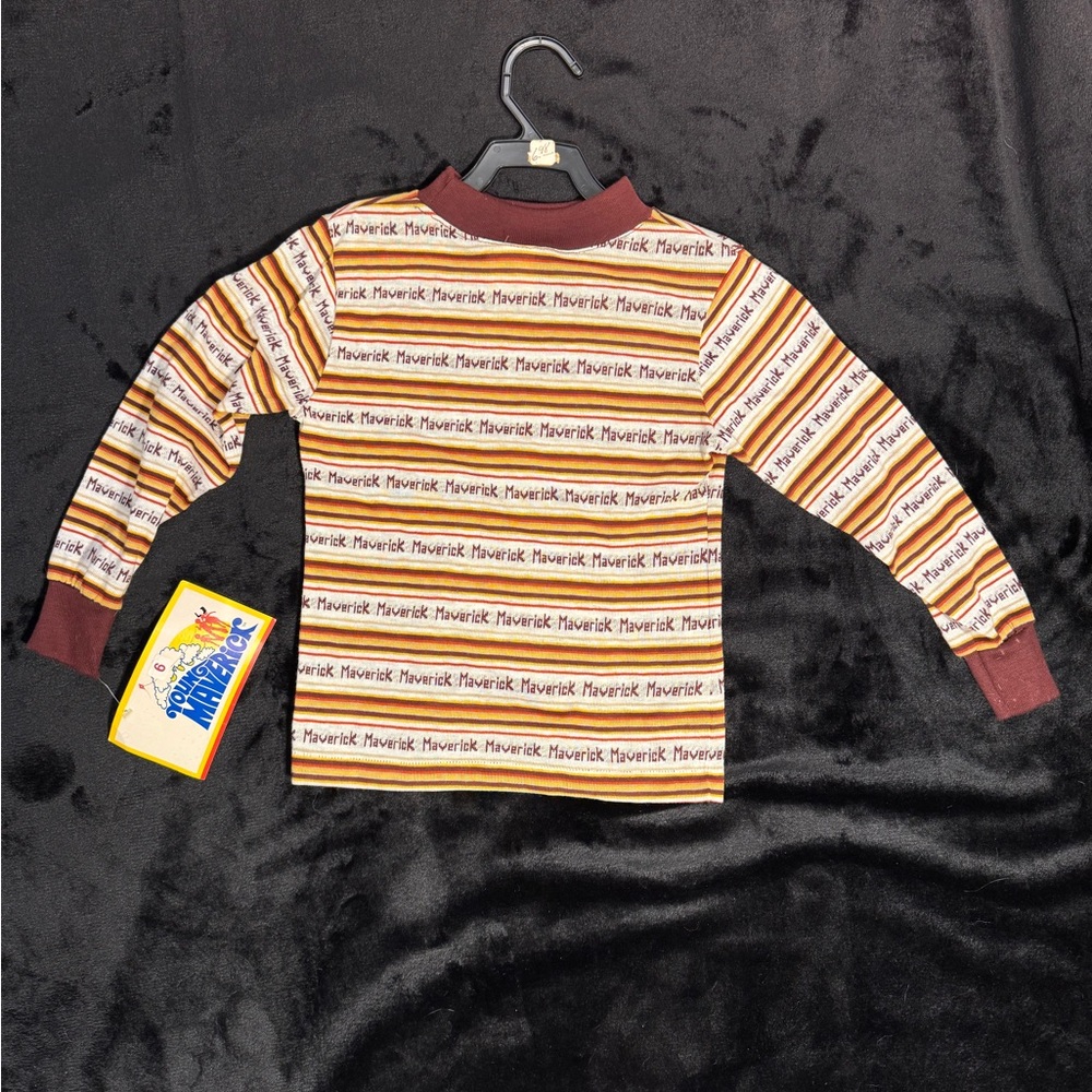 NOS Vintage Kids Long Sleeve Striped Shirt - Brown and Cream - Picture 2 of 8
